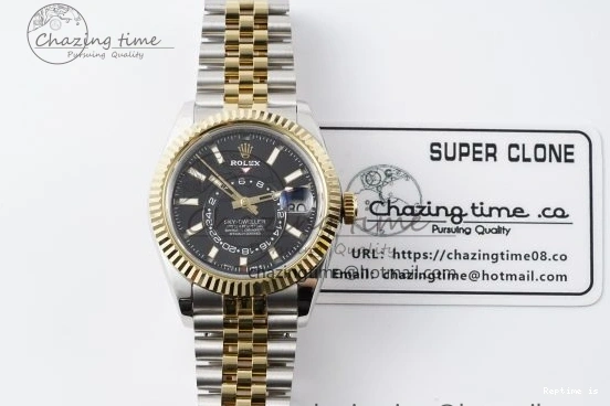 1224 Skydweller SS YG Noob Best Edition Black Dial on SS YG Jubilee Bracelet A23J Efficient 2122